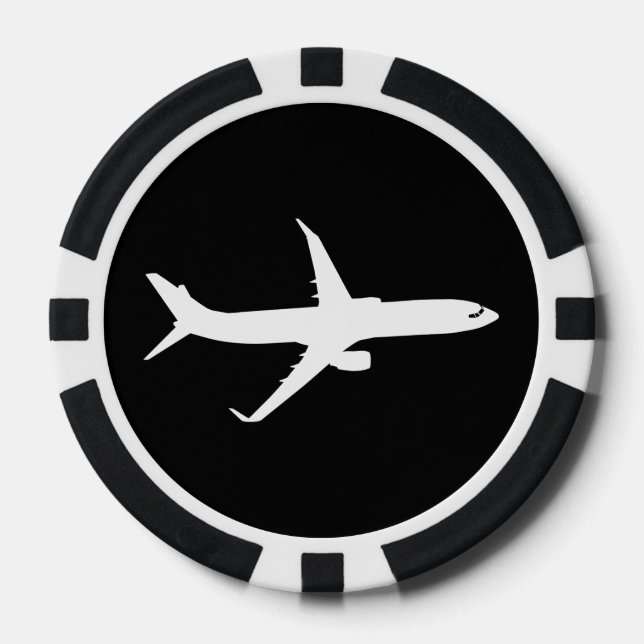 Flugzeug JetLiner Weiße Silhouette Flying Pokerchips (Vorderseite)