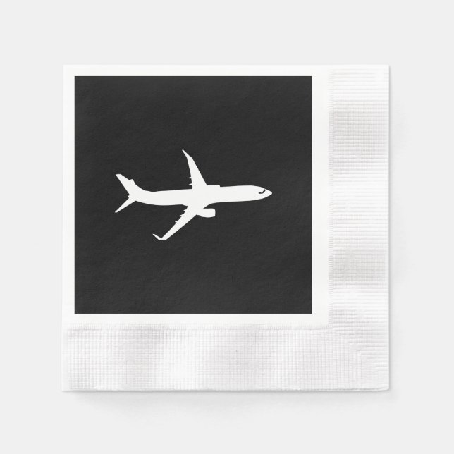 Flugzeug JetLiner Weiße Silhouette Flying Serviette (Vorderseite)