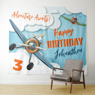 Flugzeug-Kämpfer Pilot Junge Geburtstag Hintergrun Wandteppich