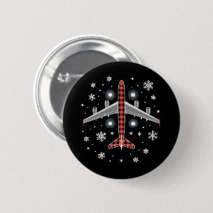 Flugzeug Kariert Weihnachten Pilot Button