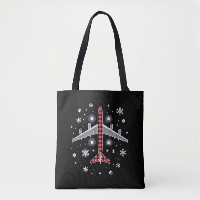 Flugzeug Kariert Weihnachten Pilot Tasche (Vorderseite)