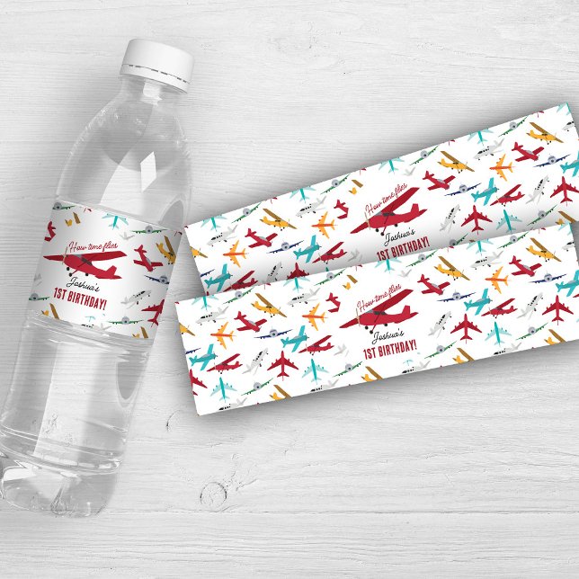 Flugzeug Kids 1. Geburtstag Party Zeitfliegen (Airplane Kids 1st Birthday Party Time Flies Water Bottle Label)