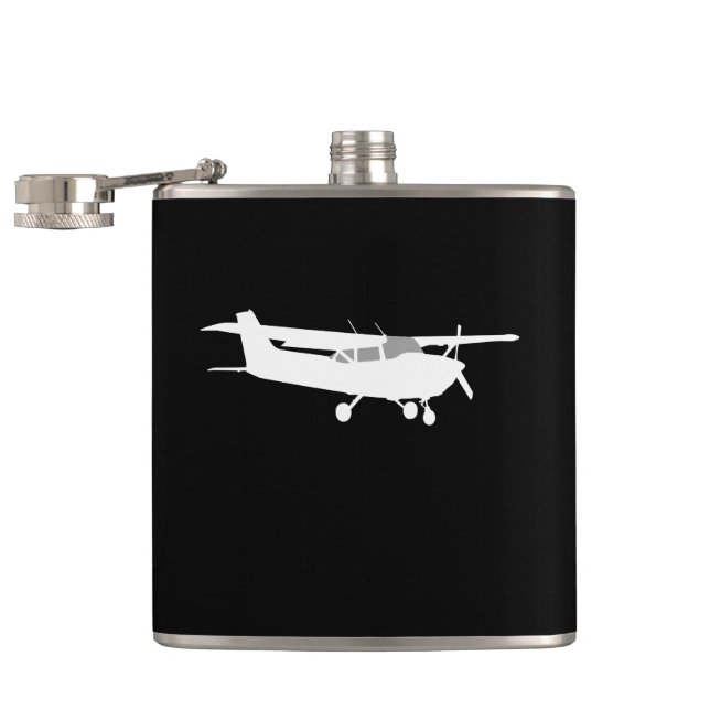 Flugzeug-klassisches Cessna-Silhouette-Fliegen auf Flachmann (Geöffnet)