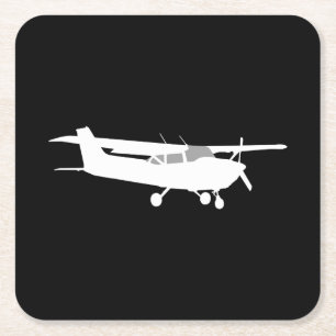 Flugzeug-klassisches Cessna-Silhouette-Fliegen auf Rechteckiger Pappuntersetzer