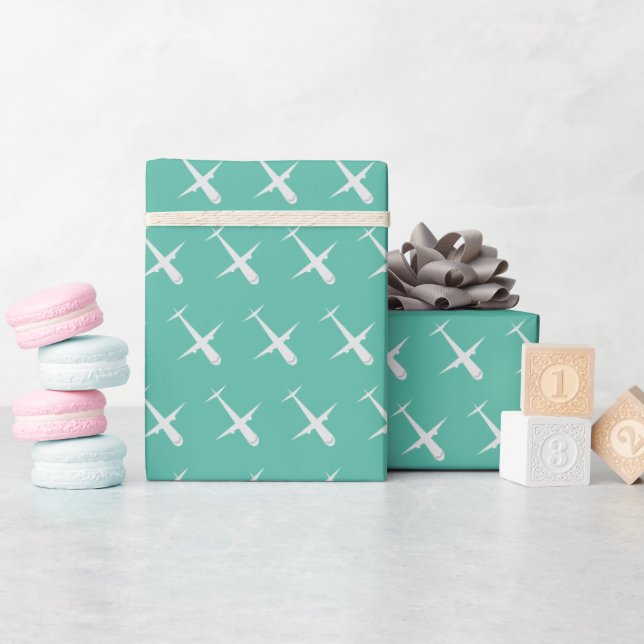 Flugzeug mit Greeny Blue Mint Geschenkpapier (Babyparty)