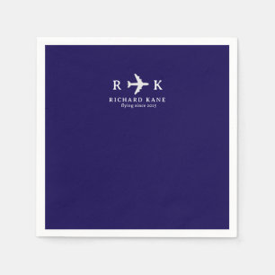 Flugzeug mit Initialen - Pilot-Logo Blau Serviette
