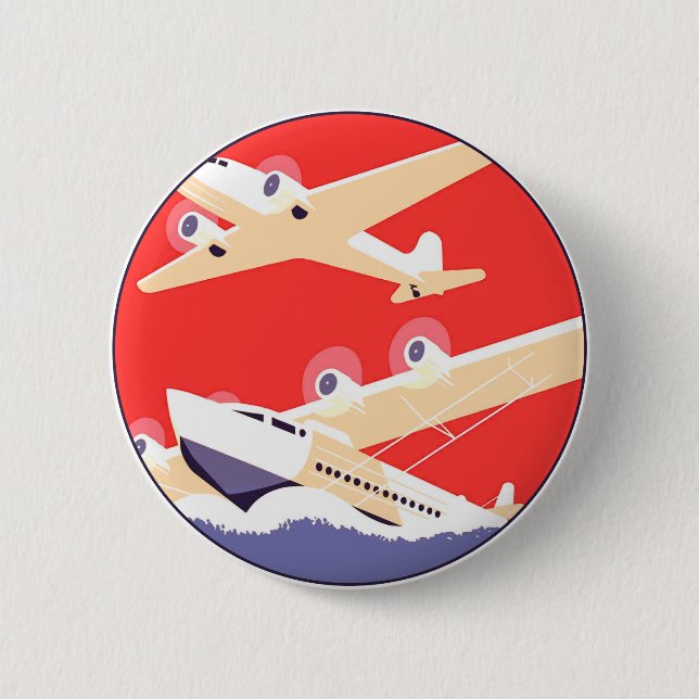Flugzeug mit Vintagem WPA farbenfroh Button (Vorderseite)