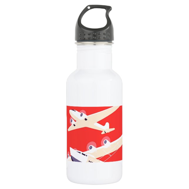 Flugzeug mit Vintagem WPA farbenfroh Edelstahlflasche (Vorderseite)