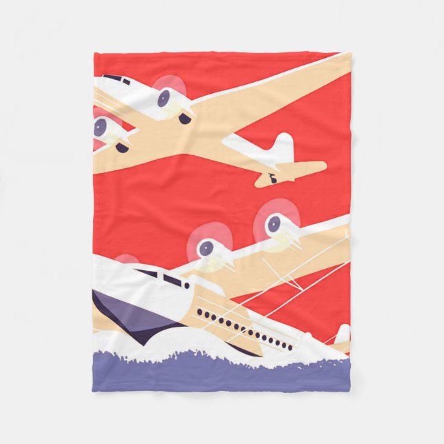 Flugzeug mit Vintagem WPA farbenfroh Fleecedecke (Vorderseite)
