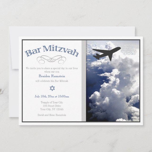Flugzeug oberhalb der Wolken Bar Mitzvah Einladung (Vorderseite)
