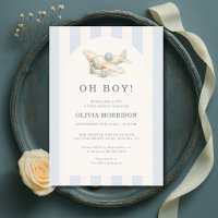 Flugzeug Oh Junge Blau Gestreifte Babyparty
