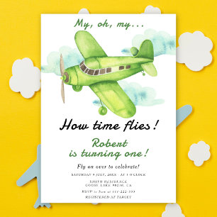 Flugzeug Oh Meine Zeit Fliegt Reise Erstes Geburts Einladung