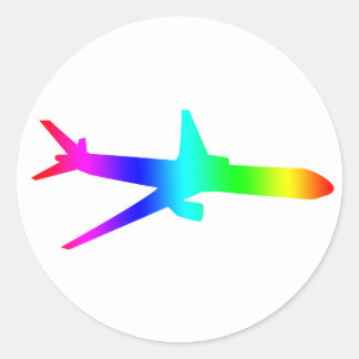Flugzeug-Regenbogen Runder Aufkleber