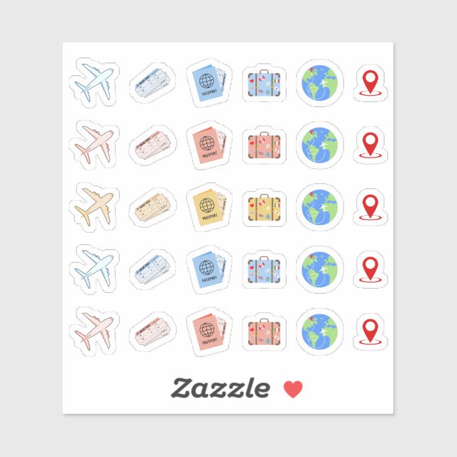 Flugzeug Reisen Abenteuer Icons Bujo Planner Aufkleber (Blatt)