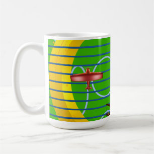 Flugzeug rosa auf goldgrün kaffeetasse
