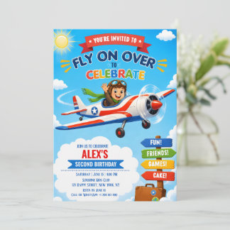 Flugzeug Süßer Pilot Flugzeug Party Junge 2. Gebur Einladung
