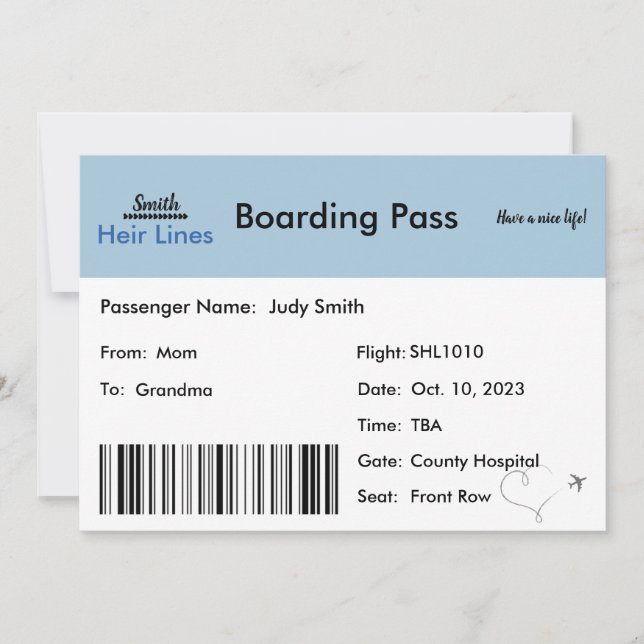 Flugzeug Ticket Pregnancy Ankündigung zur Familie (Vorderseite)