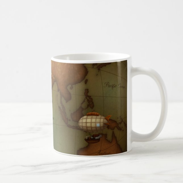 Flugzeug über Osthalbkugel Karte Steampunk Kaffeetasse (Rechts)