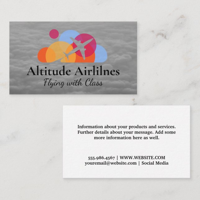 Flugzeug- und Farbkreise-Logo | Wolken Visitenkarte (Vorne/Hinten)