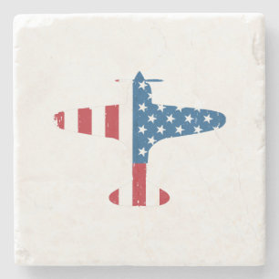 Flugzeug USA-Flagge Veteran Pilot Geschenk Steinuntersetzer