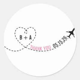 Flugzeug-Weg-Monogramm-Hochzeits-Datum danken Runder Aufkleber