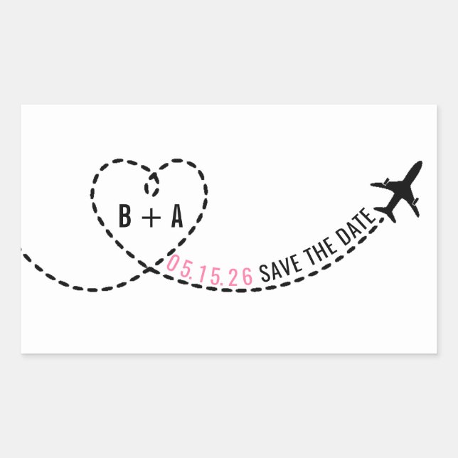 Flugzeug-Weg-Monogramm-Hochzeits-Datum Rechteckiger Aufkleber (Vorderseite)