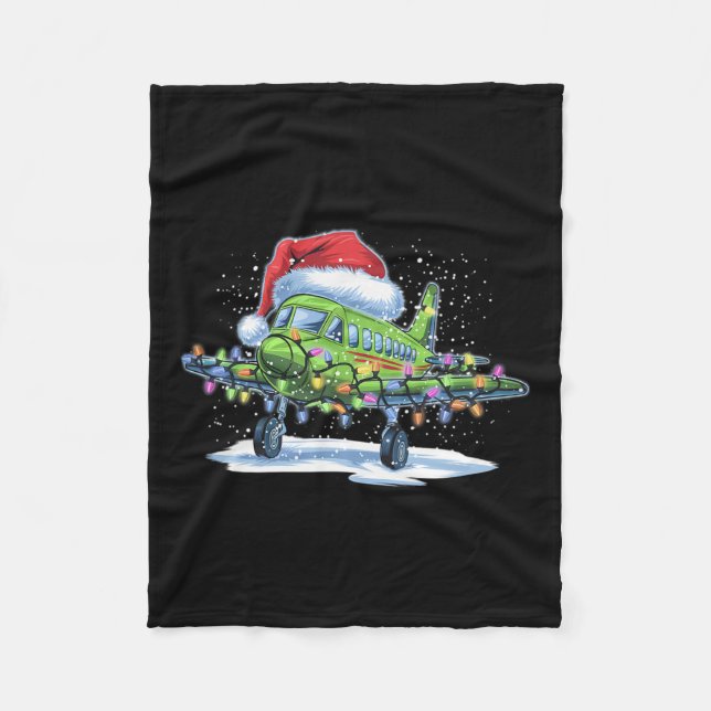 Flugzeug Weihnachtsbaum Lichter Frohe Weihnachten  Fleecedecke (Vorderseite)