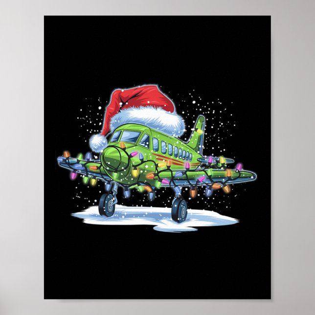 Flugzeug Weihnachtsbaum Lichter Frohe Weihnachten  Poster (Vorne)