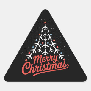 Flugzeug-Weihnachtsbaum-Pilot Dreieckiger Aufkleber