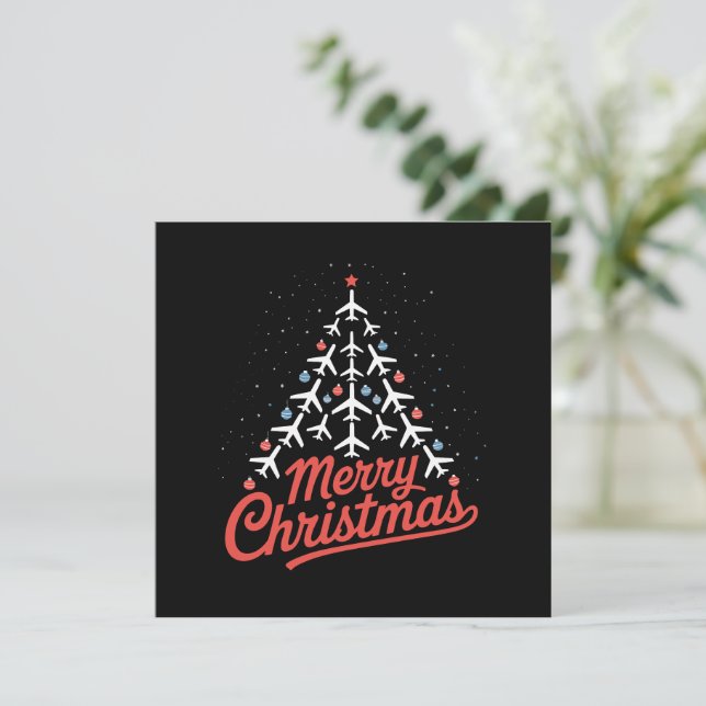 Flugzeug-Weihnachtsbaum-Pilot Einladung (Stehend Vorderseite)