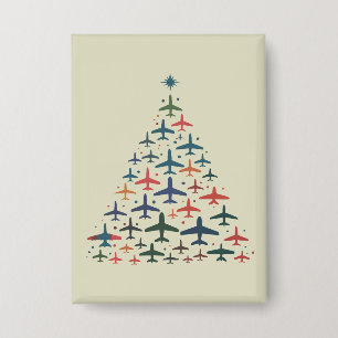 Flugzeug Weihnachtsbaum Retro Pilot Fliegen Flug Button