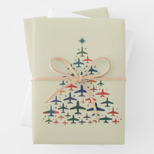 Flugzeug Weihnachtsbaum Retro Pilot Fliegen Flug  Geschenkpapier Set