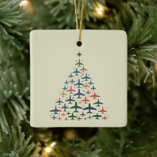 Flugzeug Weihnachtsbaum Retro Pilot Fliegen Flug Keramikornament