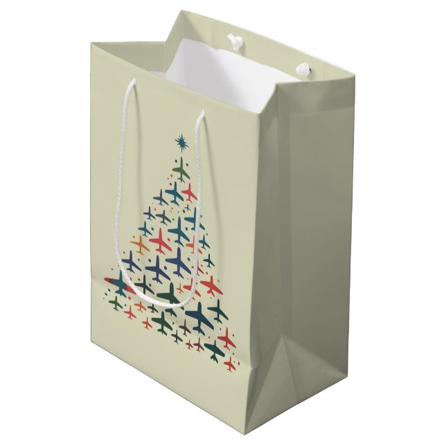 Flugzeug Weihnachtsbaum Retro Pilot Fliegen Flug  Mittlere Geschenktüte (Vorderseite Schrägansicht)