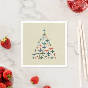 Flugzeug Weihnachtsbaum Retro Pilot Fliegen Flug Serviette