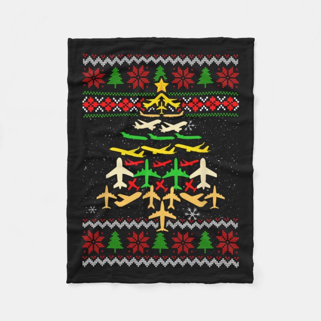 Flugzeug Weihnachtsbaum Ugly Xmas Sweater Decorati Fleecedecke (Vorderseite)
