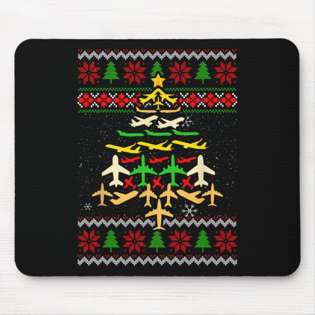 Flugzeug Weihnachtsbaum Ugly Xmas Sweater Decorati Mousepad (Vorne)