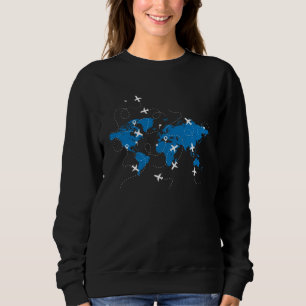 Flugzeug Weltkarte Pilot Fluglotse KI Sweatshirt
