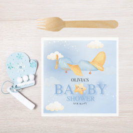 Flugzeug, Wolken & Sterne, Blau, Baby Boy, Niedlic Serviette