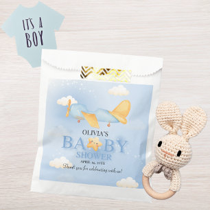 Flugzeug, Wolken & Sterne, Blau, Baby Junge, Süß  Geschenktütchen