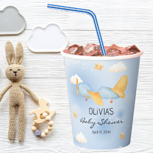Flugzeug, Wolken & Sterne, Blau, Baby Junge, Süß  Pappbecher