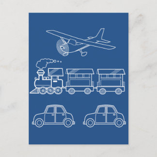Flugzeug-, Zug- und Fahrzeugdesign ~ bearbeitbarer Postkarte