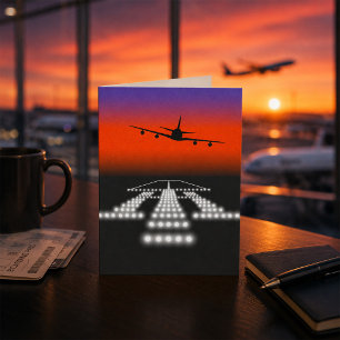 Flugzeuganflug auf die Landebahnlichter Luftfahrt  Karte