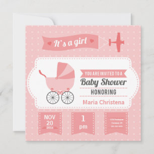 Flugzeugbanner - Einladung zur Kinderdusche (Rosa)