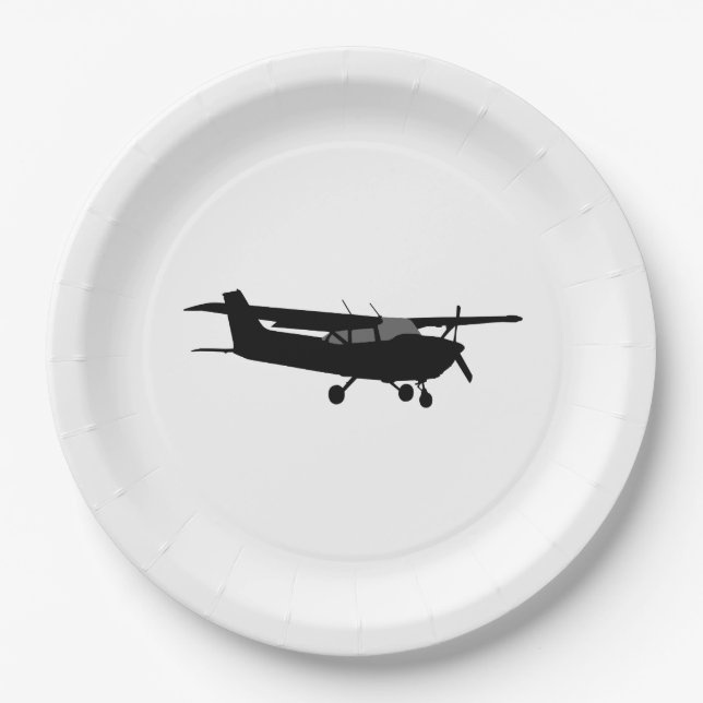 Flugzeuge Cessna Schwarze Silhouette Fliegendekor Pappteller (Vorderseite)