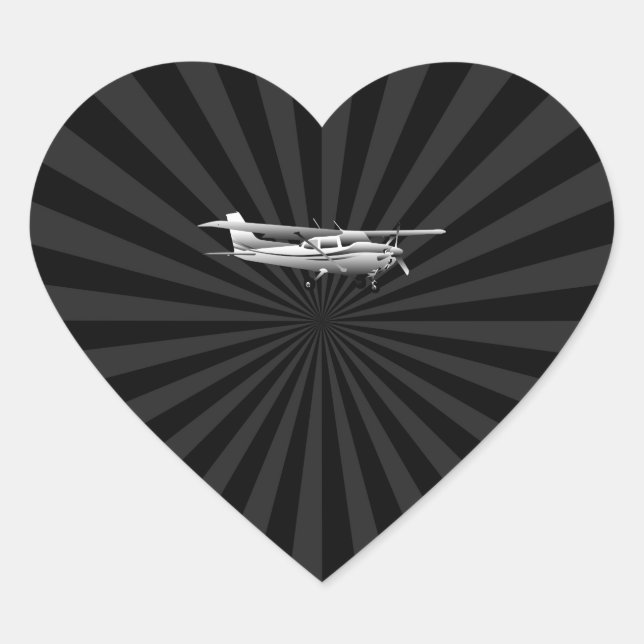 Flugzeuge Cessna Silhouette Flug Black Burst Herz-Aufkleber (Vorderseite)
