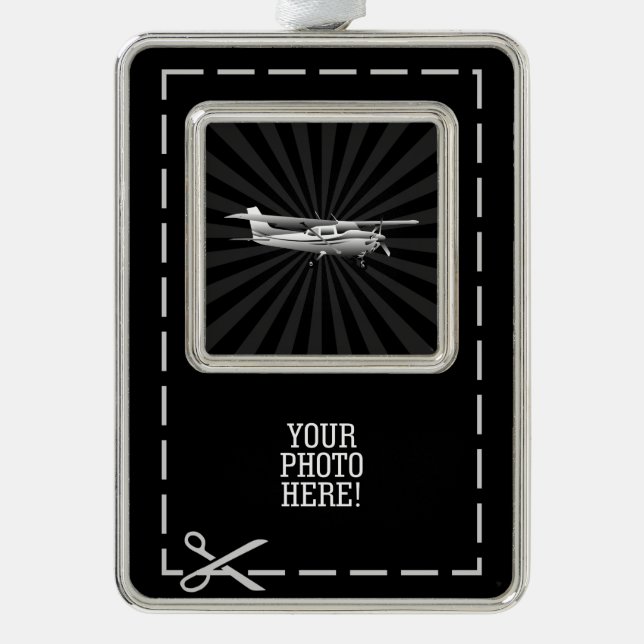 Flugzeuge Cessna Silhouette Flug Schwarzer Sonnenb Rahmen-Ornament Silber (Vorderseite)