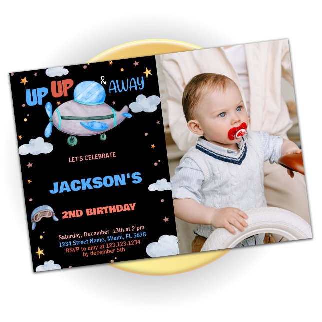 Flugzeuge Einladung zum Geburtstag braun mit Foto (Airplane Birthday Invitations Brown with photo)