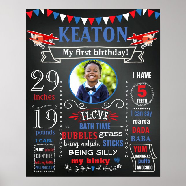 Flugzeuge Erste Geburtstagskalkarton-Zeichen Foto Poster (Vorne)