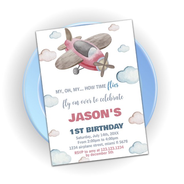 Flugzeuge Geburtstagseinladungen Brown Red Einladung (Airplane Birthday Invitations Brown Red)